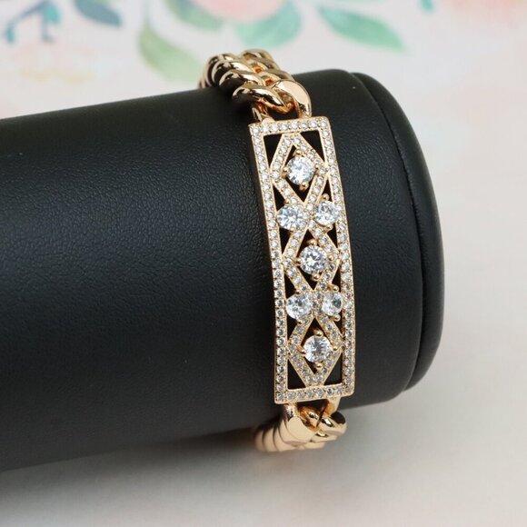 "Rose Gold Bracelet with Geometric CZ Panel and Bold Chain, XPBL0816 - Picture 7 of 12